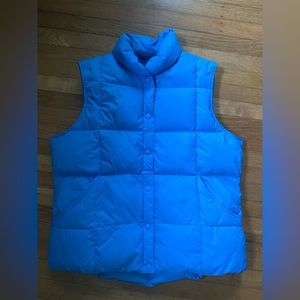 Blue puffer vest.
